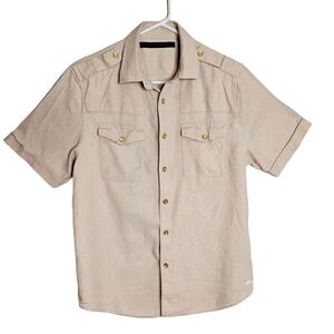 Sean John Classic Linen Blend Khaki Button down shirt Size Medium